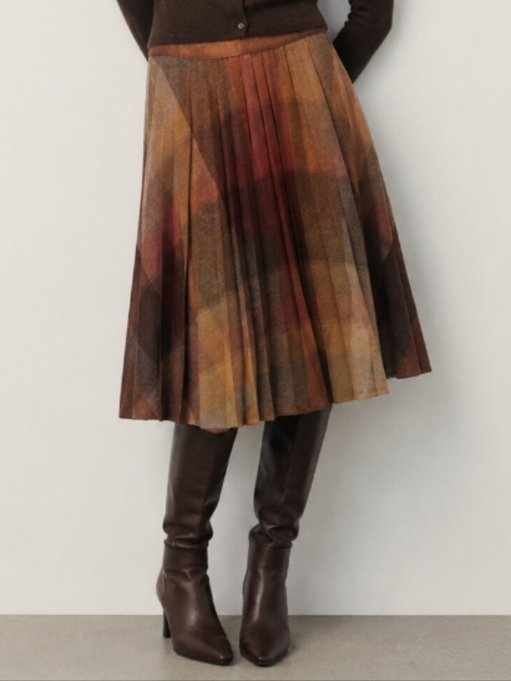 Vintage Pleated Flannel Midi Skirt